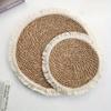 1pc Handwoven Cattail Grass Table Placemats, Round Tassel Decorative Mats, Tabletop Decor, Heat Insulation Pads, Boho Kitchen Decor, Coffee Coasters