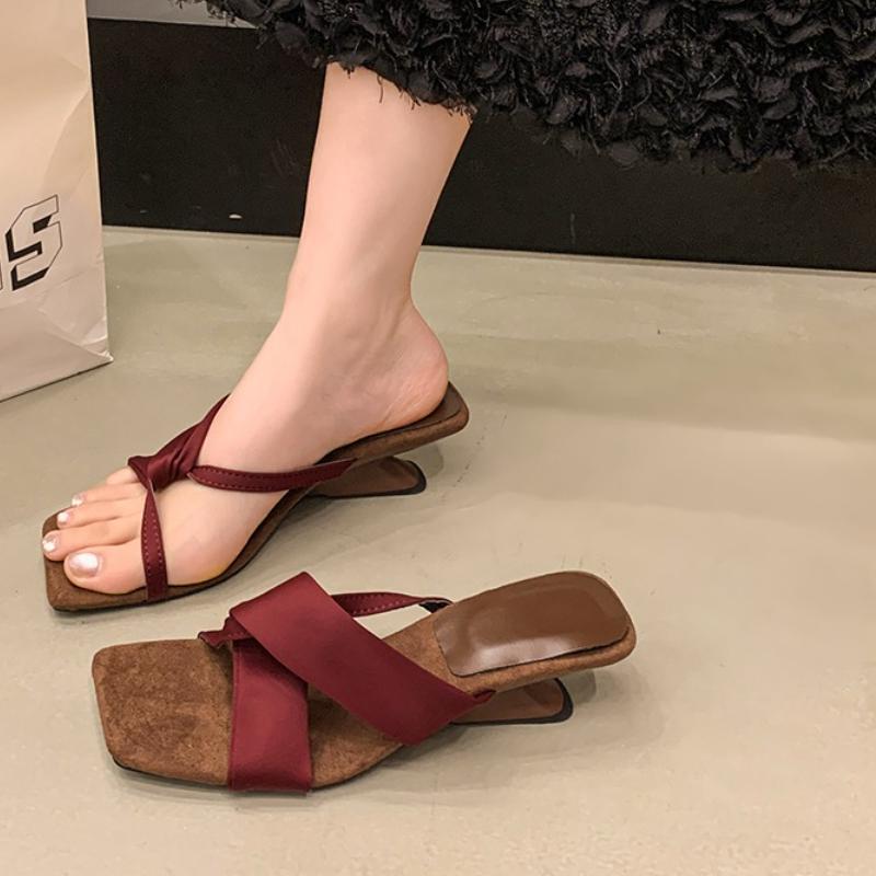 Fashion 2025  Women Sandals Elastic Band Square Toe Wedges Mid Heel Female Shoes Sweet Designer Summer New Brand Concise Casual Slippers