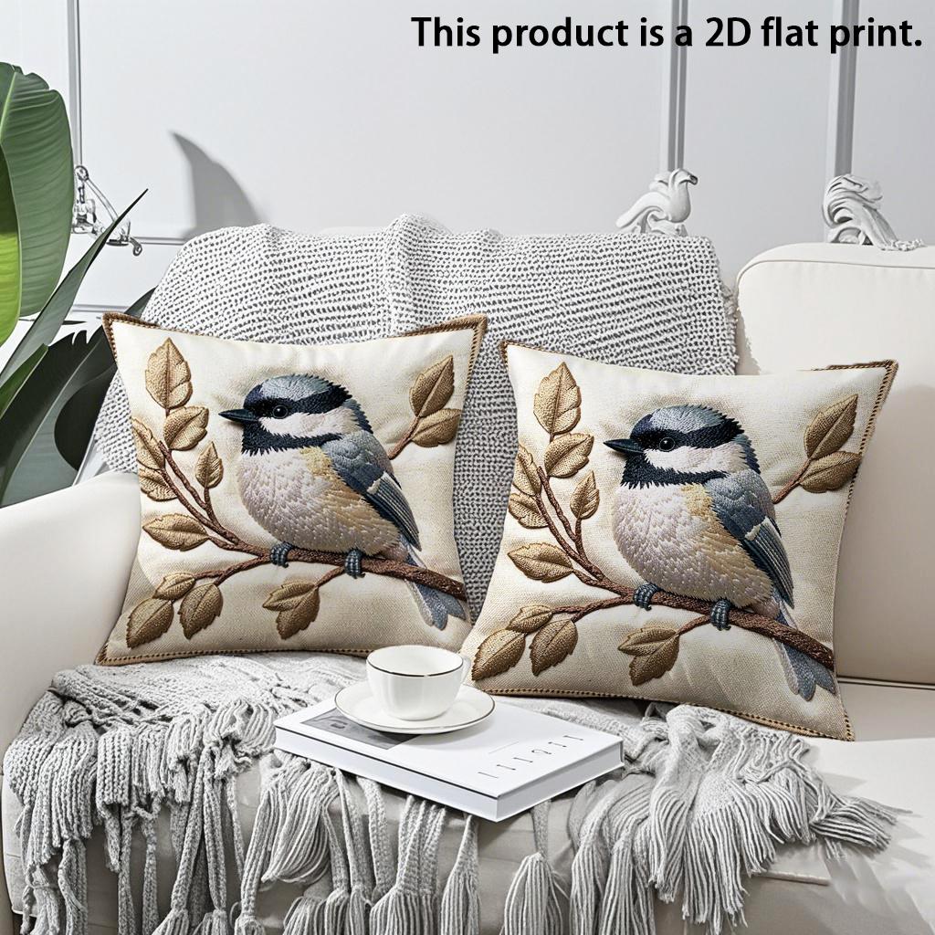 

2pcs Rustic Chickadee Bird Throw Pillow Covers 18x18 Inch Farmhouse Square Cushion Cases for Sofa Bedroom Living Room Decor 45x45cm-2pcs