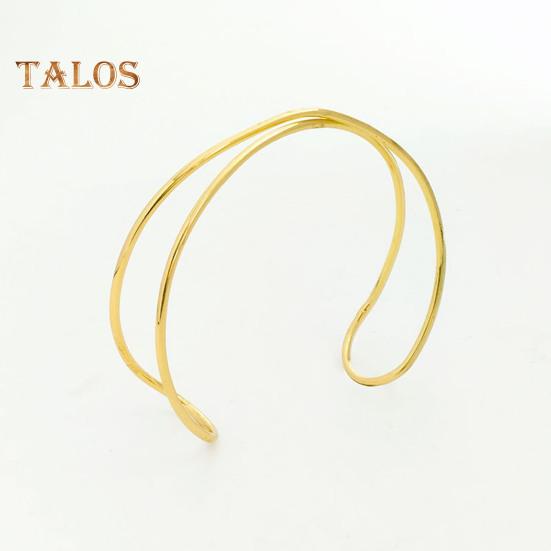 2 Pcs Women Bracelets Double-layer Open Adjustable Polished Anti-slip Exaggerated Style Solid Color Metal Arm Cuffs Lady Jewelry