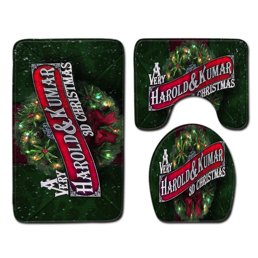 Christmas Bathroom Floor Mat Toilet Three-Piece Set
