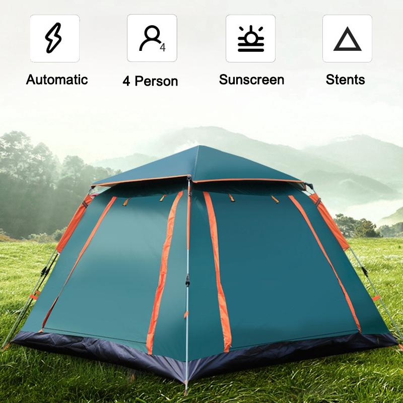 4 Person Family Camping Automatic Tent Large Space Tents Automatic Opening Waterproof Four Sides Breathable Outdoor Hiking Tent 215*215*142cm
