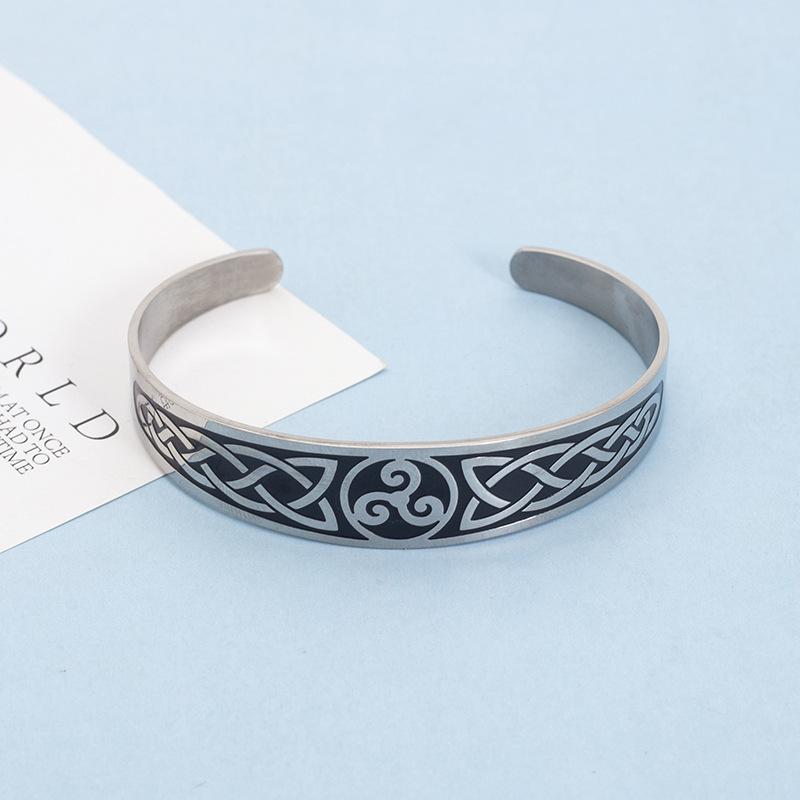 Viking Rune Triangle Knot Swivel Stainless Steel Open Cuff Bracelet