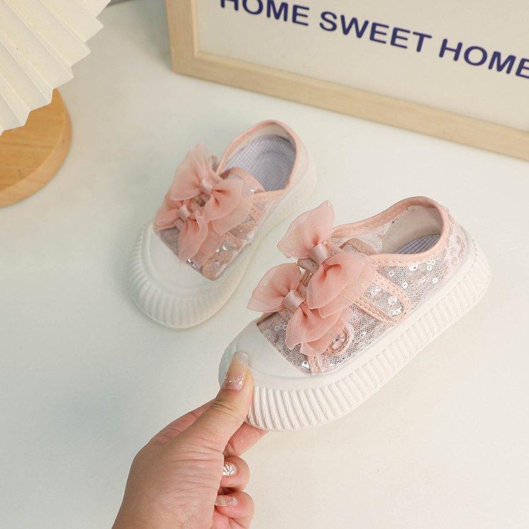 Girls Causal Shoes Summer Mesh Breathable Kids School Canvas Shoes Fashion Sequins Versatile Children Walking Shoes Hook Loop