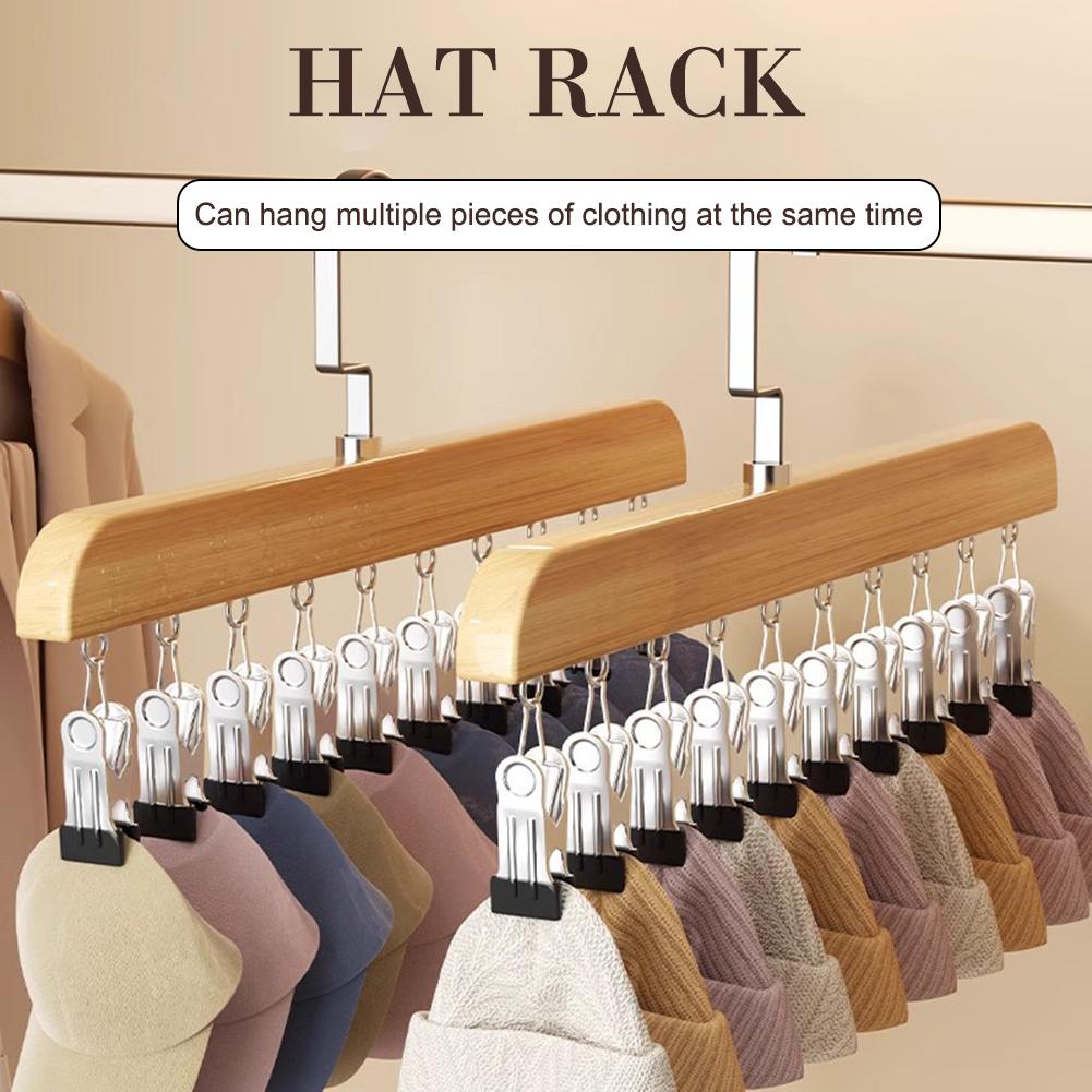 Wooden Hat Display Rack For Bedroom Organization Versatile Multi-Clips Protecting & Organize Hats/Accessories. Entryway Storage