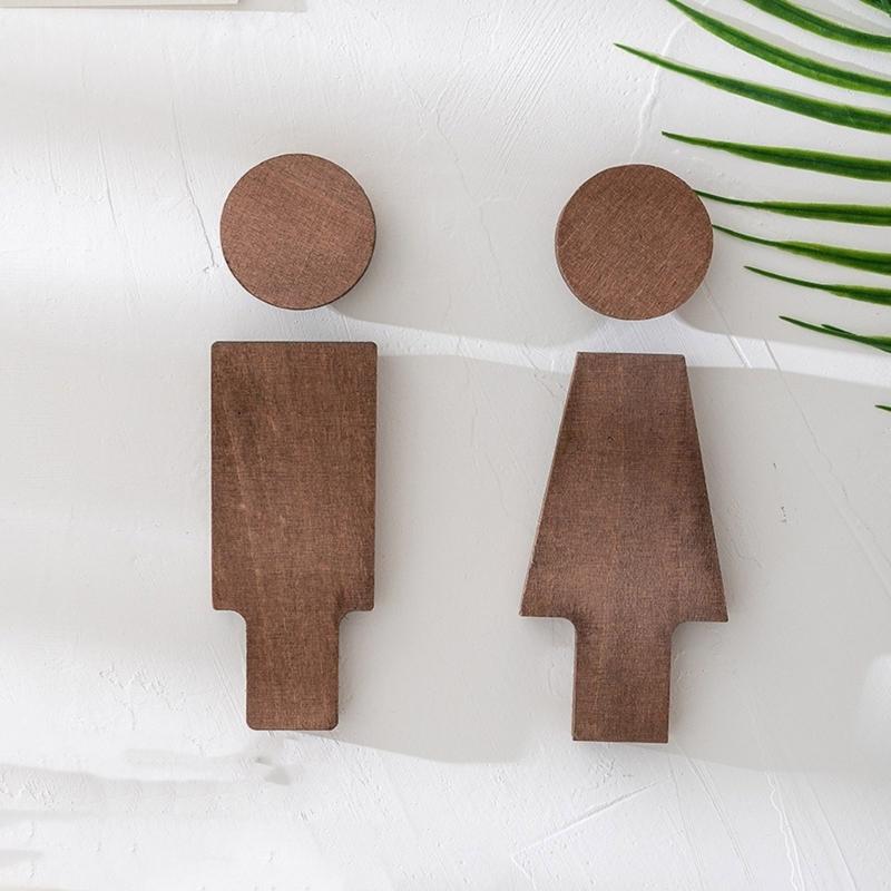 Men and Women Wood Bathroom Sign Set for Indoor Public Restrooms and Home Bathroom Door Toilet Signage Signboard Decors