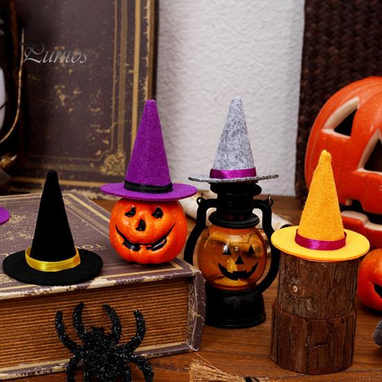 Handmade Ribbon Witch Hat Crafts 2 Pcs Mini Felt Hats, Cute Tiny Wizard Wine Halloween Decorations Bottle Topper for Party Favors, DIY Crafts,
