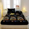 1 Cartoon Fun Game Printed Matte Fitted Sheet, Bedroom Printed Bed Cover, Bedding (Excluding Pillowcases)