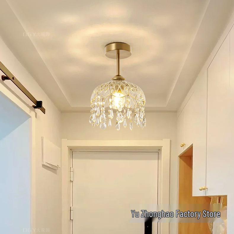 Crystal Chandelier: Luxury All-Copper Glass Pendant Light for Hallway, Entrance, or Balcony