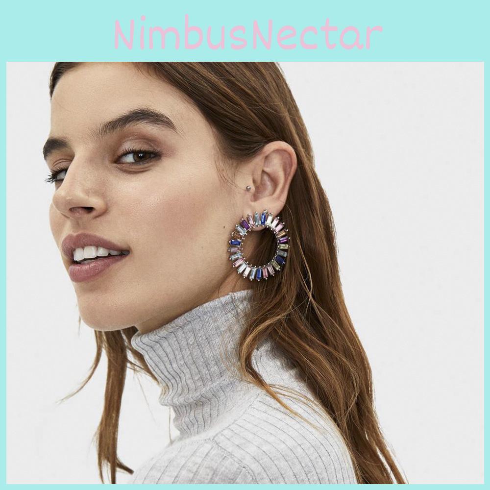 Plated Highquality Alloy Geometric Crystal Round Earrings Women For