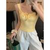 White Atmosphere Feeling Camisole Undershirt Women, Versatile with Bra Pads Department, with Bow Short Models Outside Slim Bottoming Tops