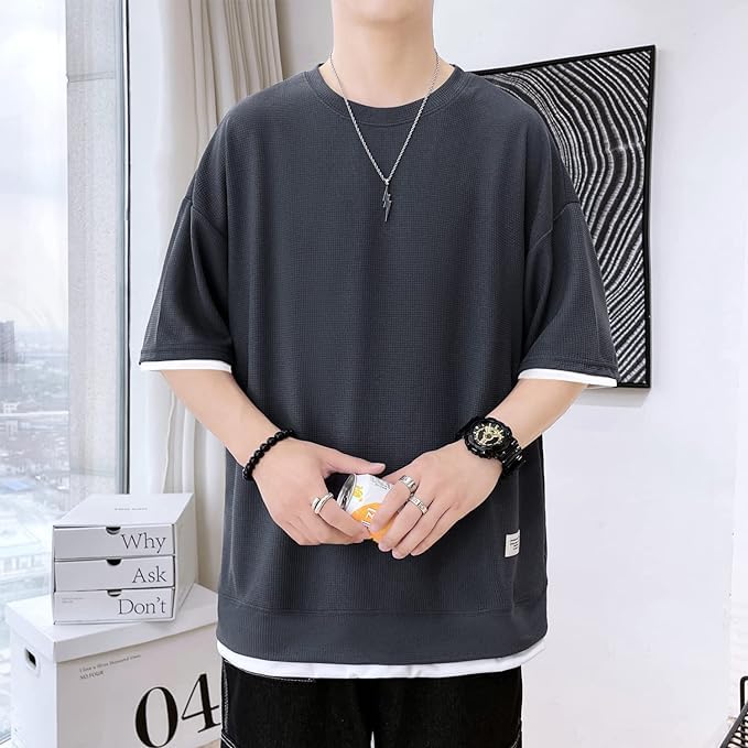 Short Cut and Summer Large Fashionable [VERAVANT] Men's T-Shirt, Sleeve, Sew, Clothes, Tee-Shirt, Men's, Plain, Size, Light, Soft, Silhouette,