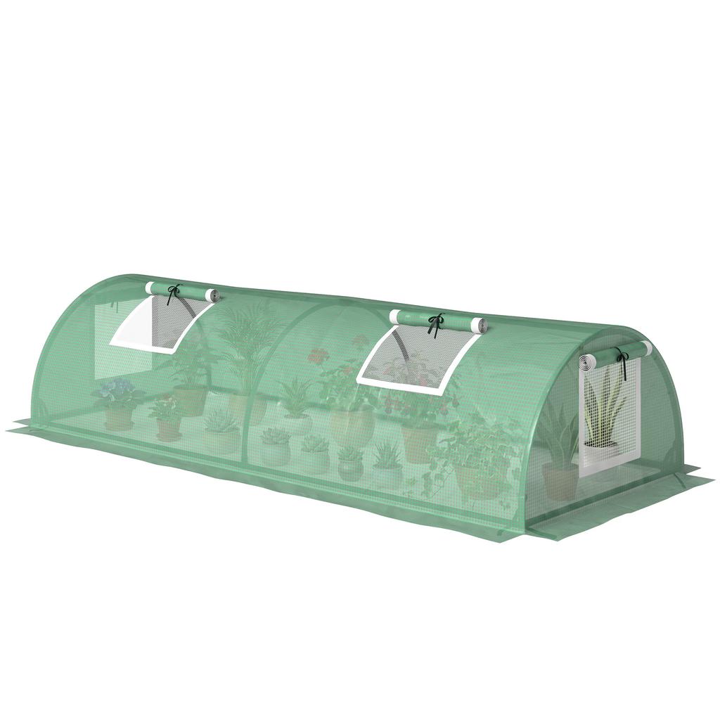 Mini Garden Greenhouse, Tunnel for Tomatoes, 200 X 80 X 45 Cm, Steel, PE, 4 Mesh Doors, Green