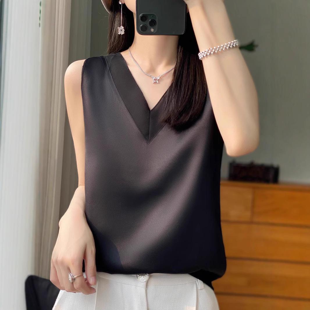 

Women s Silk V-Neck Camisole - Summer Mesh & Satin Innerwear Shirt Medium