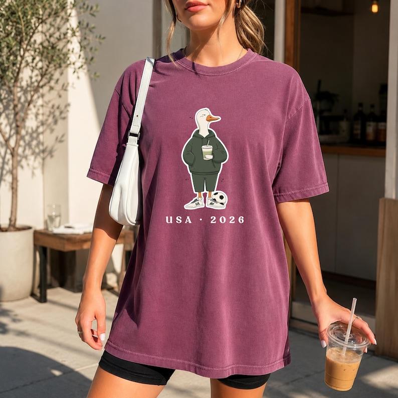 Goose Soccer Shirt, Funny Goose Graphic Tee, Coffee Goose T-Shirt, Matchday Aesthetic Tee, USA 2026 Soccer Fan Shirt, Cute Sporty Top S