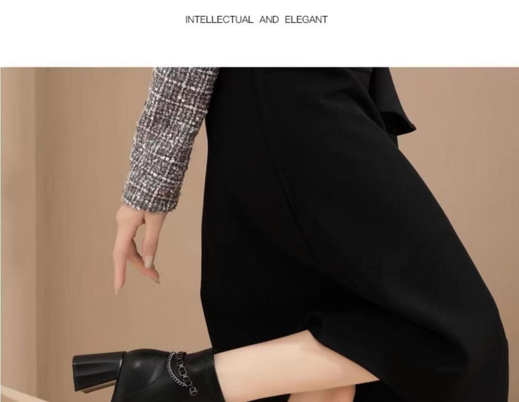 2025 Women's French Autumn/Winter Square Toe Chunky Heel High Heel Boots - Fashionable and Versatile British Style