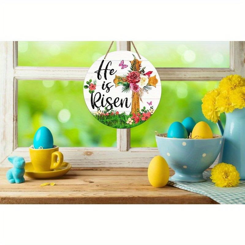 Zmartwychwstał Znak na Drzwi Dekoracje Wielkanocne Do Wewnątrz Zmartwychwstał Dekor Wielkanocny Wiszące Dekoracje Chrześcijański Jezus Drewniany Wieszak na Drzwi na Ścianę Dom Zewnętrzny