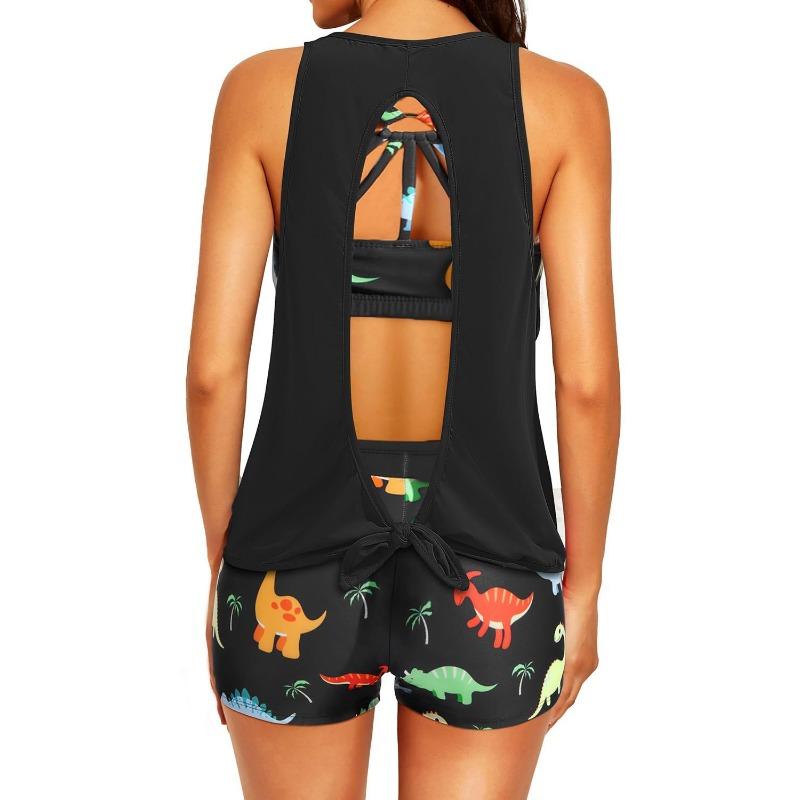 Costume da bagno tankini a 3 pezzi da donna modesto con stampa di palme