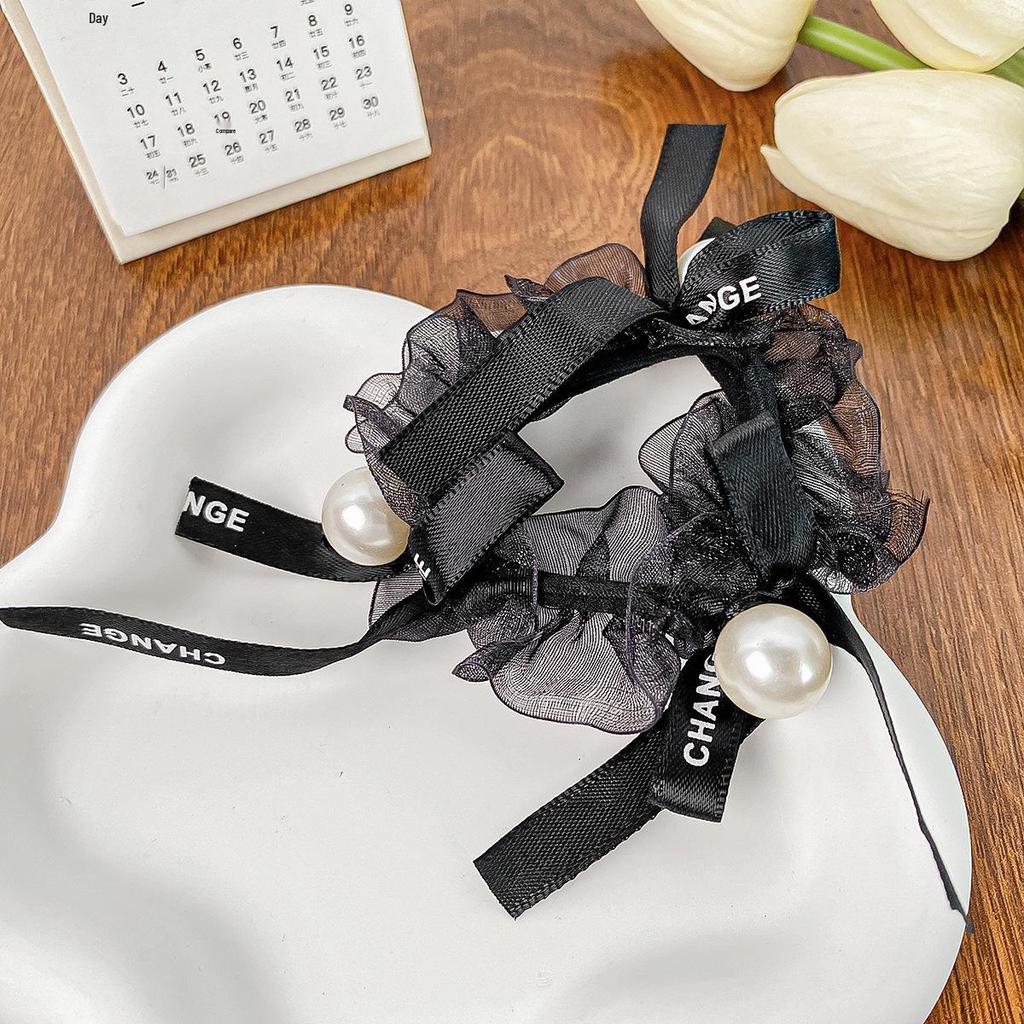 Cream Lace Bow Scrunchie - Elegant Hair Tie Accessory