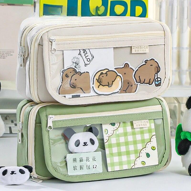 1PC 9-layer Large Capacity Pencil Case with Transparent Compartment and Magnetic Button Flip for Retrieval