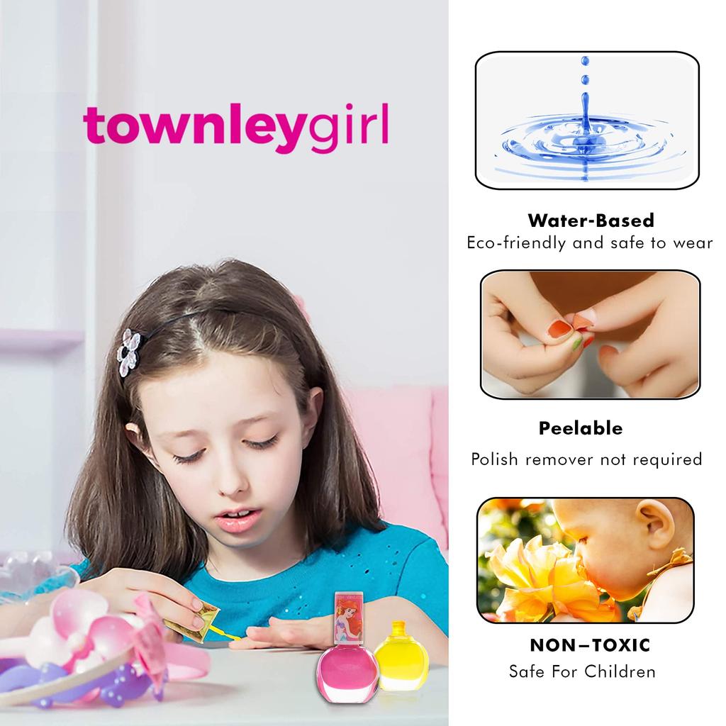 TownleyGirl Disney Princess 5 Lip Glosses, 5 Peel-off Nail Polishes, 24 Nail Stickers, Kids Nails, For Kids