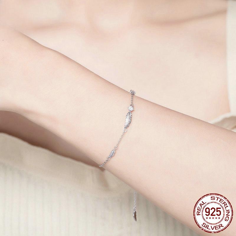 Brățară din argint S925 cu pană originală, pentru femei, în stil coreean, la modă, placată cu platină, reglabilă.