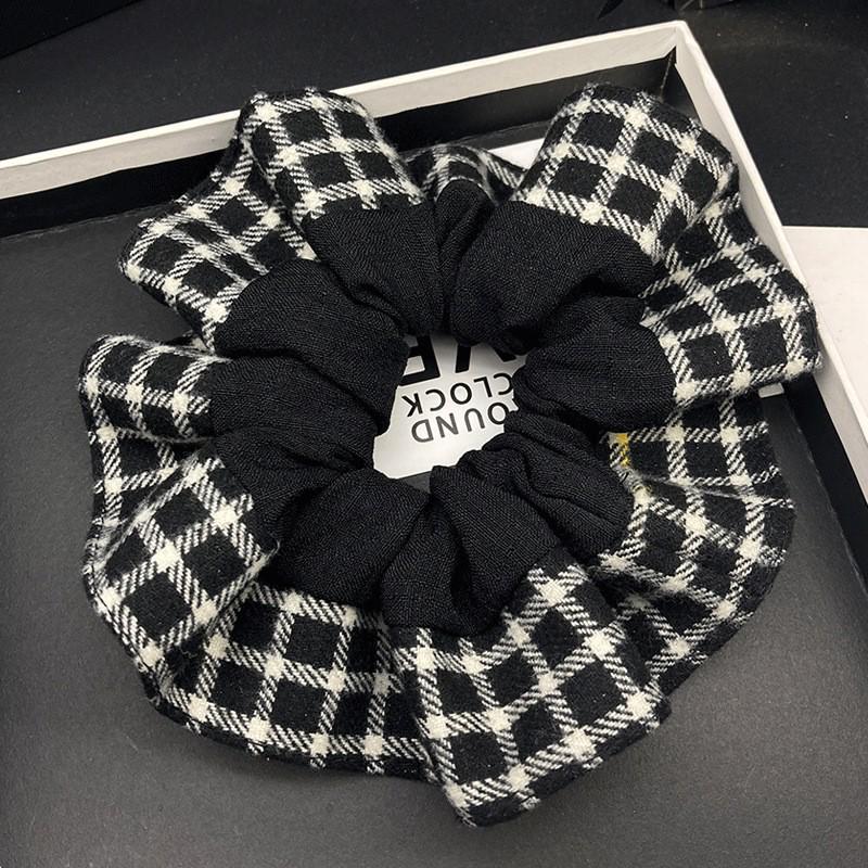 2025 Autumn/Winter Color Block Plaid Patchwork High Elasticity Hair Rope - Korean Style Temperament Ponytail Hair Accessory