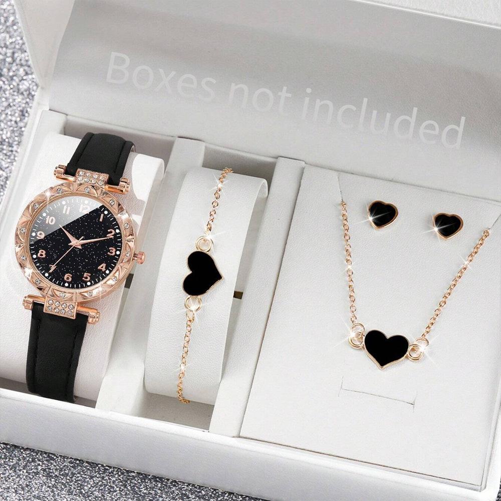 Diamond Watch Women's Belt Digital Disc Quartz Watch High Value Clover Jewelry Watch Set