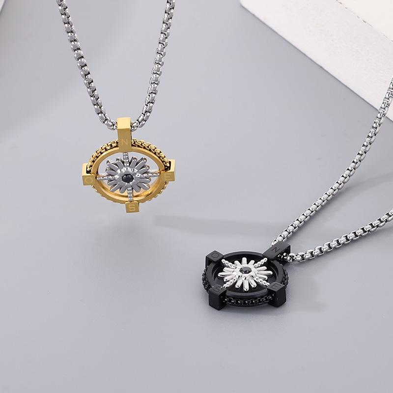 Personalized Stainless Steel Pentagram Pendant Necklace for Men Women Hip Hop Gold Color Trend Jewelry Round Charms Gift