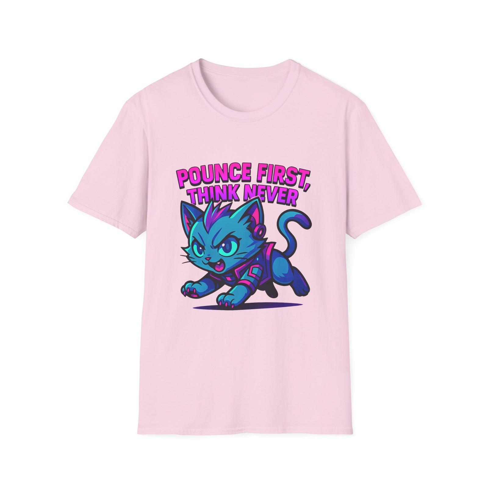 Unisex Softstyle T-Shirt Mens Womens Tees Top Glowing Teal Eyes Kitten Funny Cyberpunk Pounce Shirt S