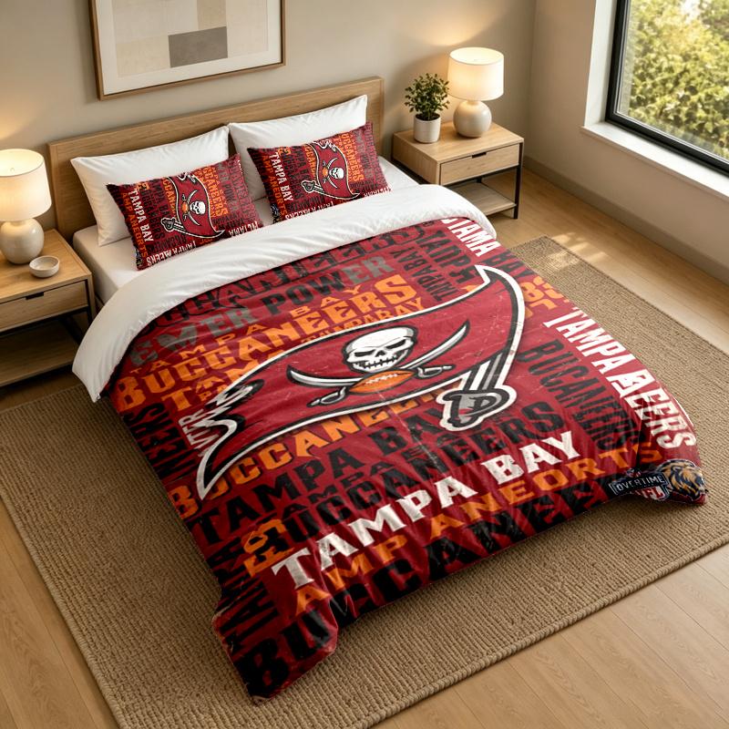 3-Piece Bed Sheet Set with Tampa Bay Buccaneers Design, 1 Flat Sheet and 2 Pillowcases for Bedroom