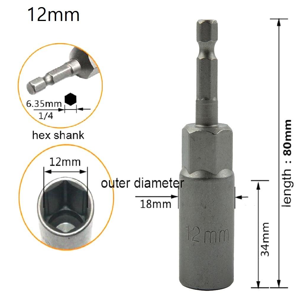 80mm Length Hex Sockets Nut Driver Drill Bits Drive Socket Adapter