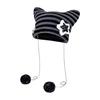Winter Knitted Hat Cat Ear Design Plush Ball Decor Striped Print Windproof Warm Women Hat Cold Weather Headwear