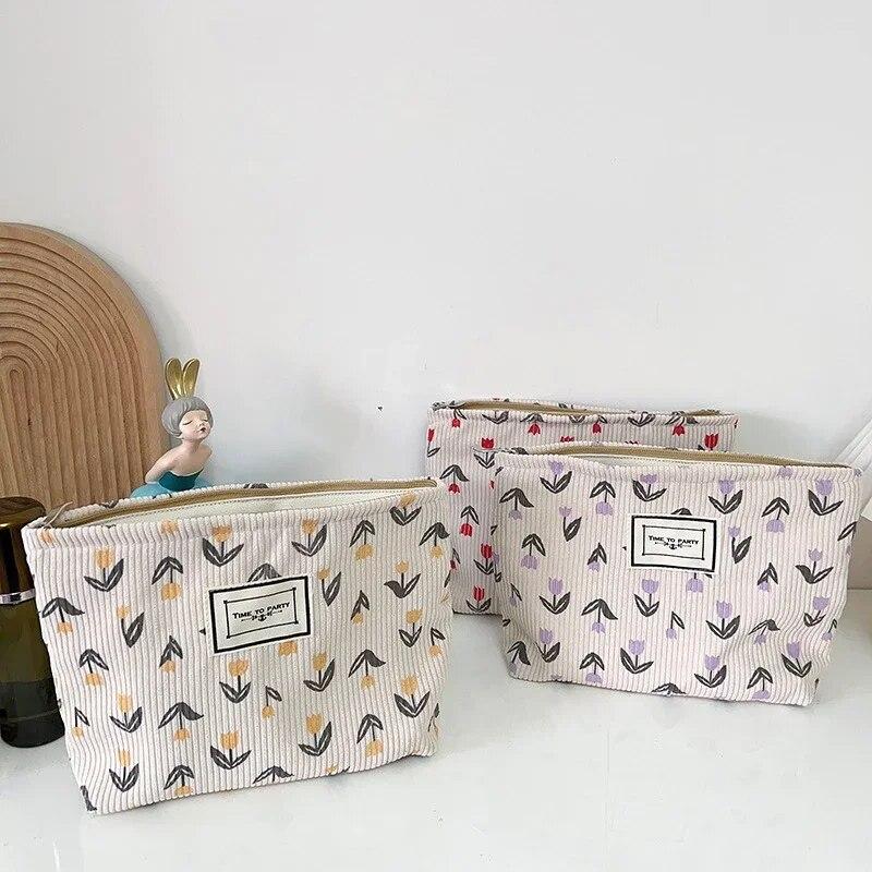 Purple Red Cosmetic Bag for Corduroy Makeup Bag for Women's Beauty Travel Storage Bag Zipper Wash Pouch Phone Case