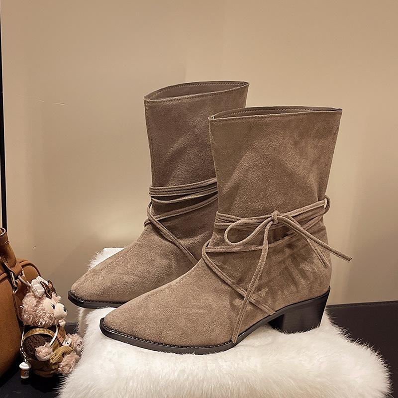 2025 autumn and winter new women's boots suede boots thick heel boots western cowboy boots comfortable warm versatile knight boots