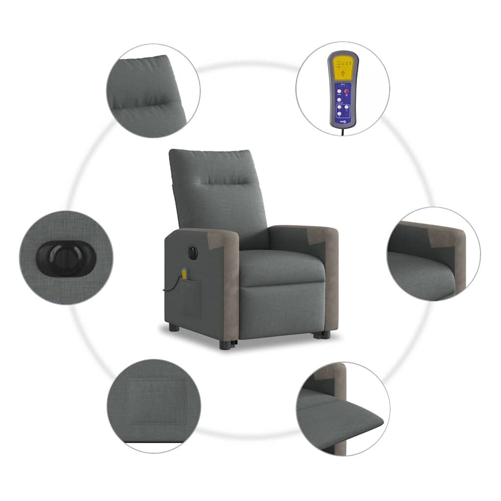 Electric Massage Chair with Lift Assist Dark Grey Fabric
