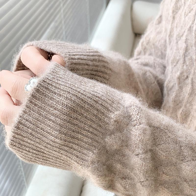Women's 100% Pure Wool V-Neck Cardigan: Autumn/Winter Loose Knit Sweater Coat