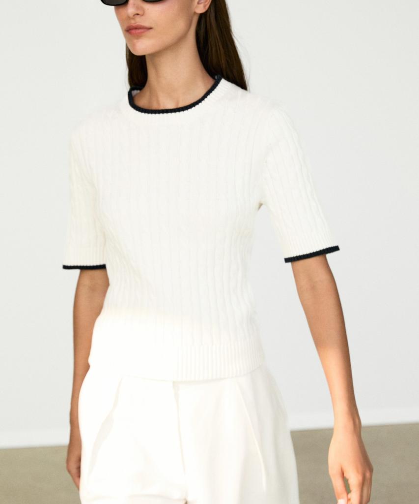 Masimodutti Cable Knit Short Sleeve Sweater