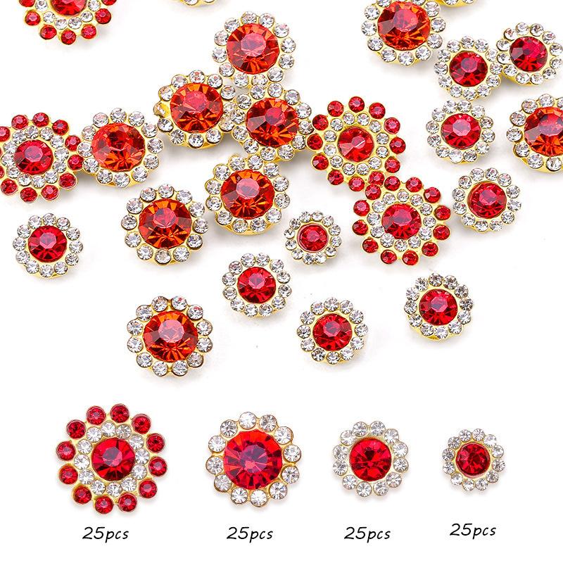 Størrelse Dobbelt Lag Blomst Blandet 100 stk Fargerik Solsikke Skive Bor Spenne Krystall Håndsøm Bor DIY Smykketilbehør Rhinestone Sy på Perler