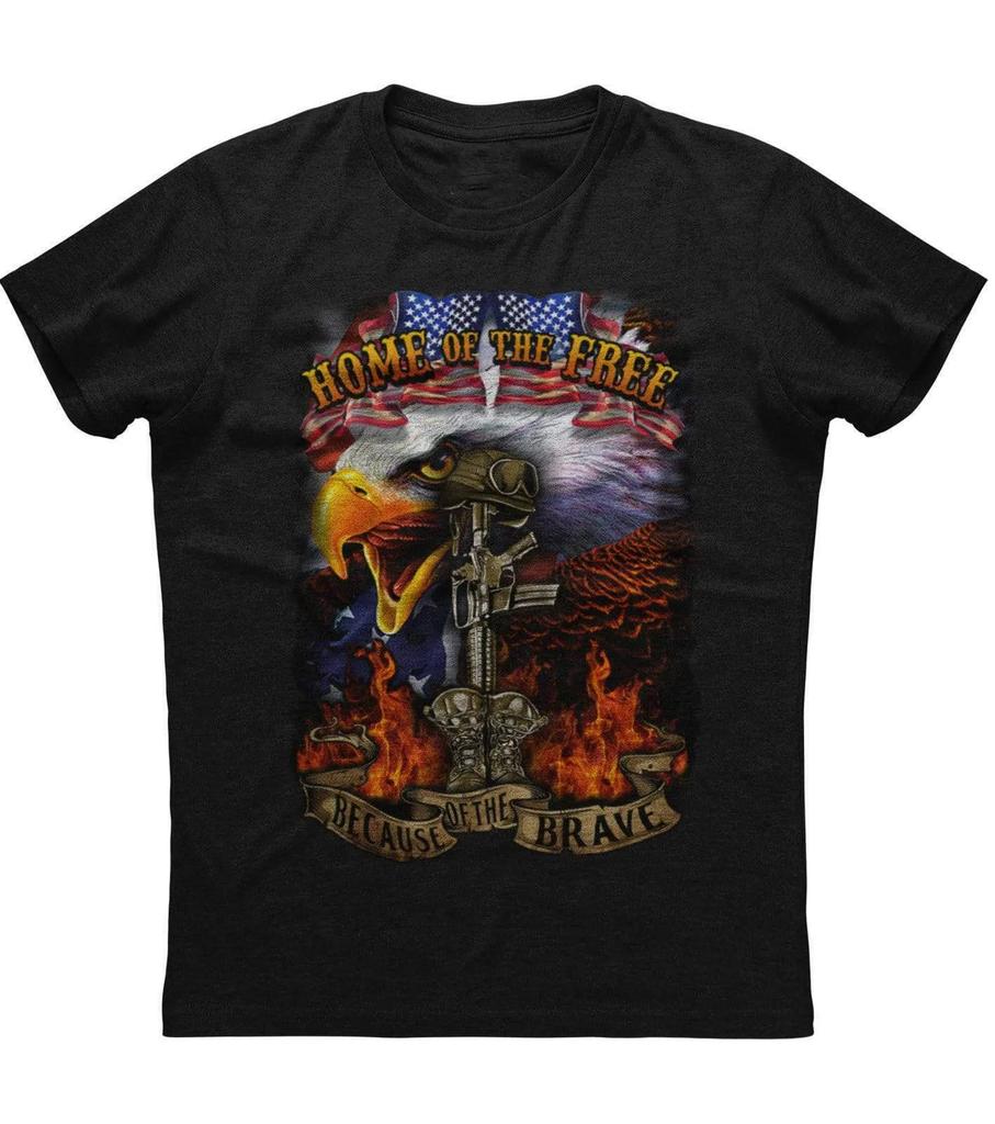 Home of The Free Because of The Brave American Flag Eagle Patriotic TShirt Summer Cotton Short Sleeve ONeck Mens T Shirt New