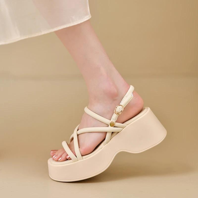 Cross Strap Platform Sandals for Women Summer 2025 Thick Bottom Gladiator Shoes Woman Casual Non-Slip Wedge Sandalias Mujer