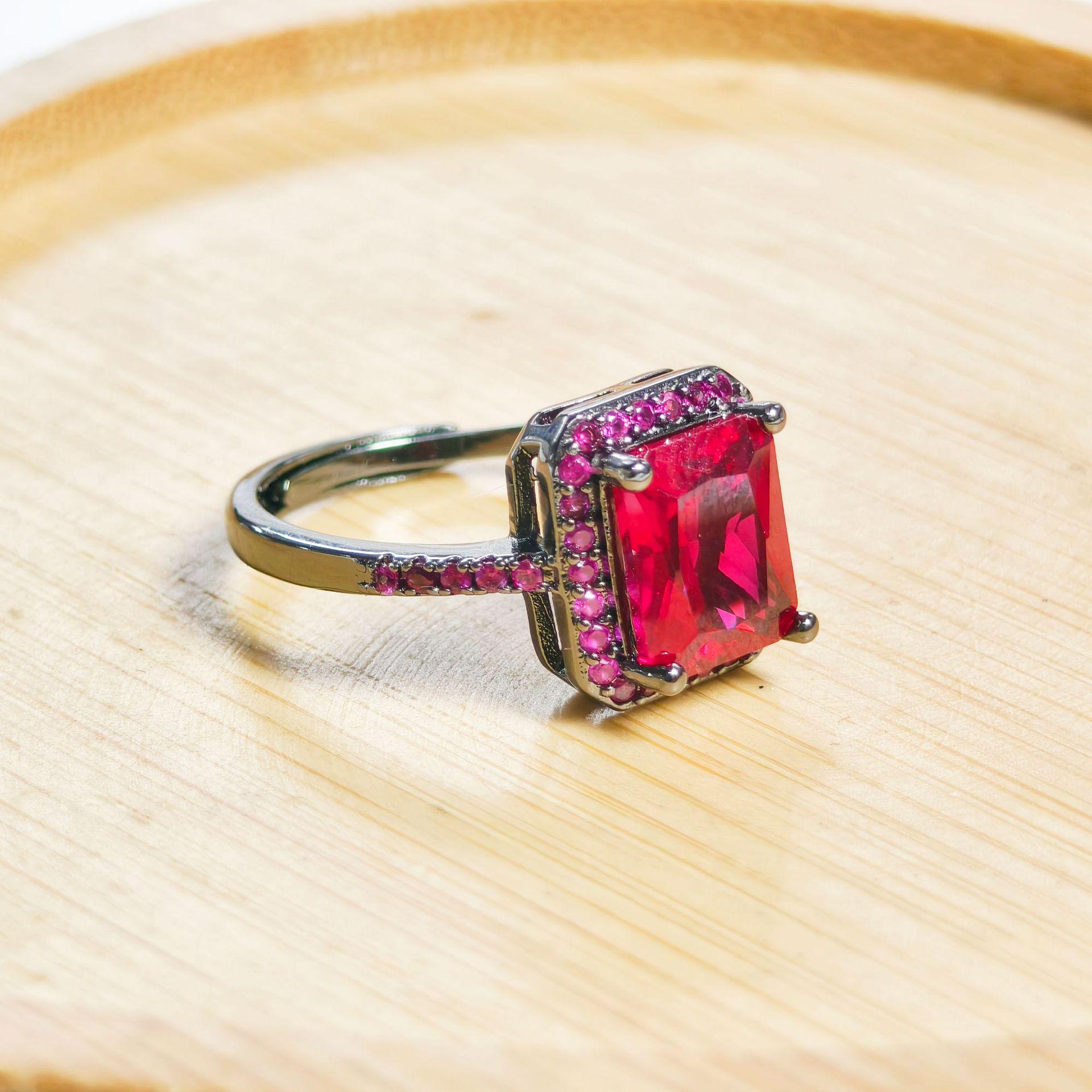 Gessen Jewelry Red Zircon Sugar Cube Earring, Ring & Pendant Set