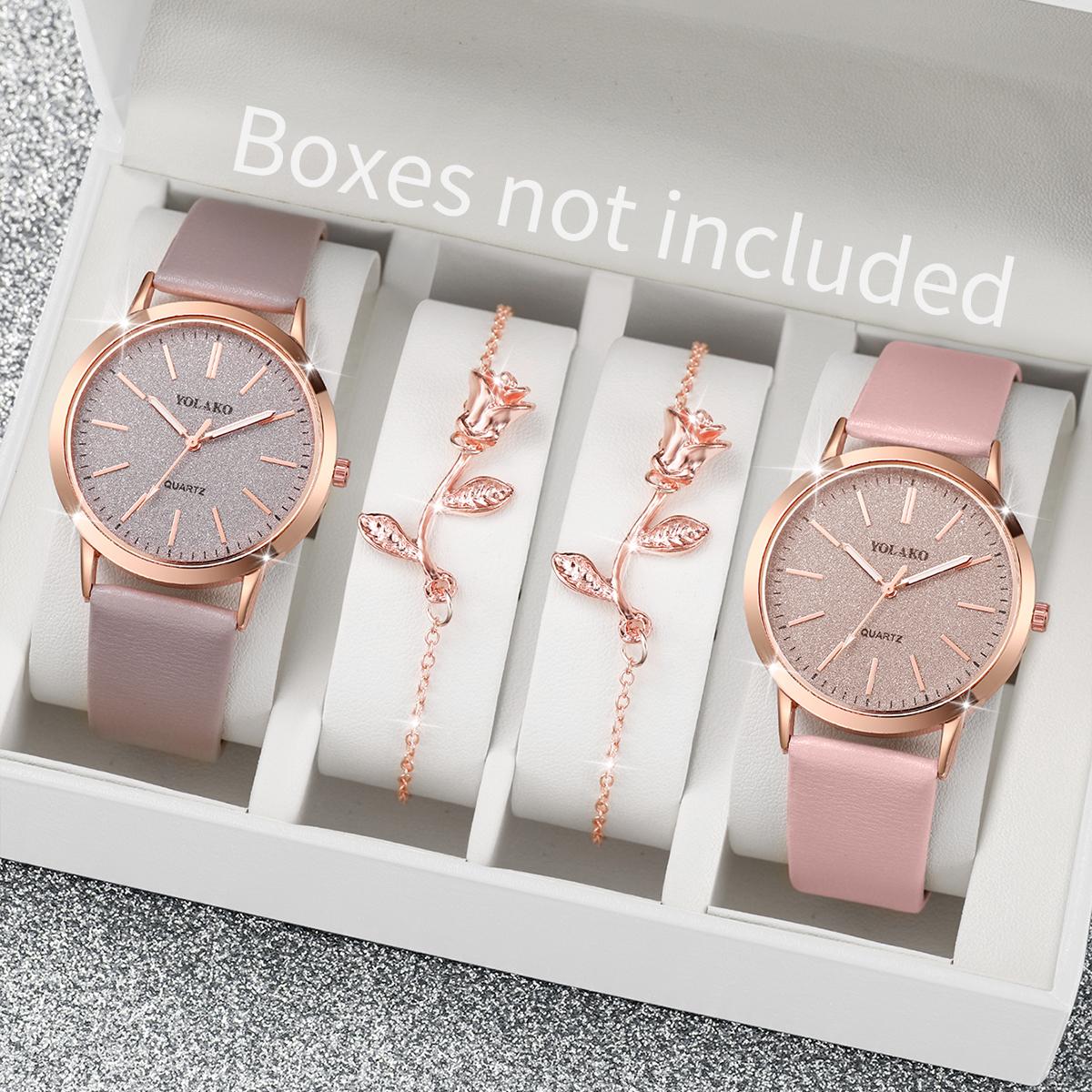 

4 шт./набор Корейские женские часы Модные Универсальные Кожаный ремешок Серые Розовые Парные часы с Розовым браслетом