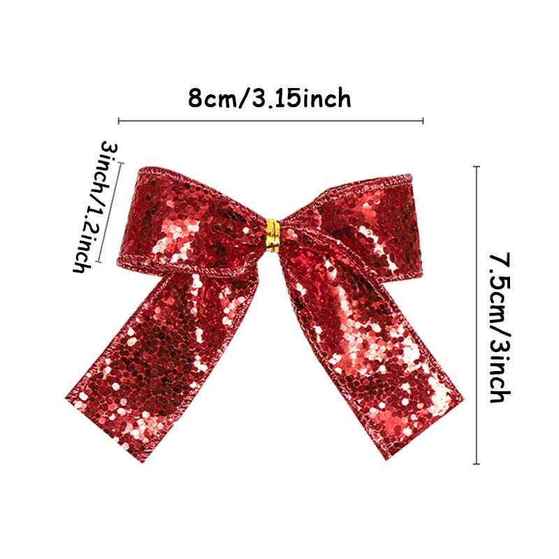 6 ks Třpytivé mašle Vánoční závěsná ozdoba Party laskominy Seuqin mašle Závěs na vánoční stromek Červená mašlička Přívěsek Party potřeby