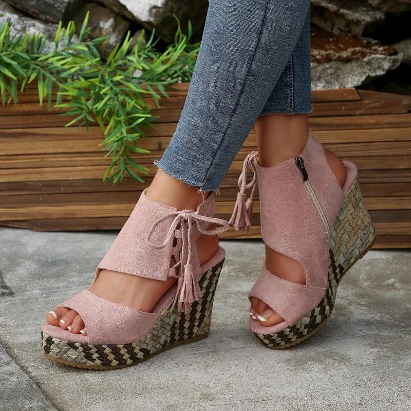 Fashion 2025 New Women's Thick Platform Wedge Sandals Summer Comfortable Elevating Casual Shoes Plus Size Breathable Fashion Hot Sale
