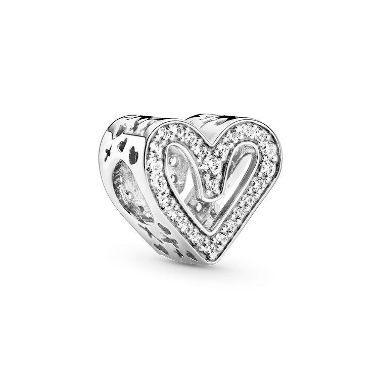 Pandora Sparkling Hand-Painted Heart Charm Women Charm 798692C01 Silver