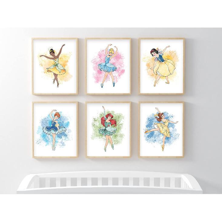 Nistio® Disney Princess Ballerina Wall Art Prints, Princess Playroom Decor, Elsa, Cinderella, Ariel, Snow White, Belle, Jasmine, Princess Anna,