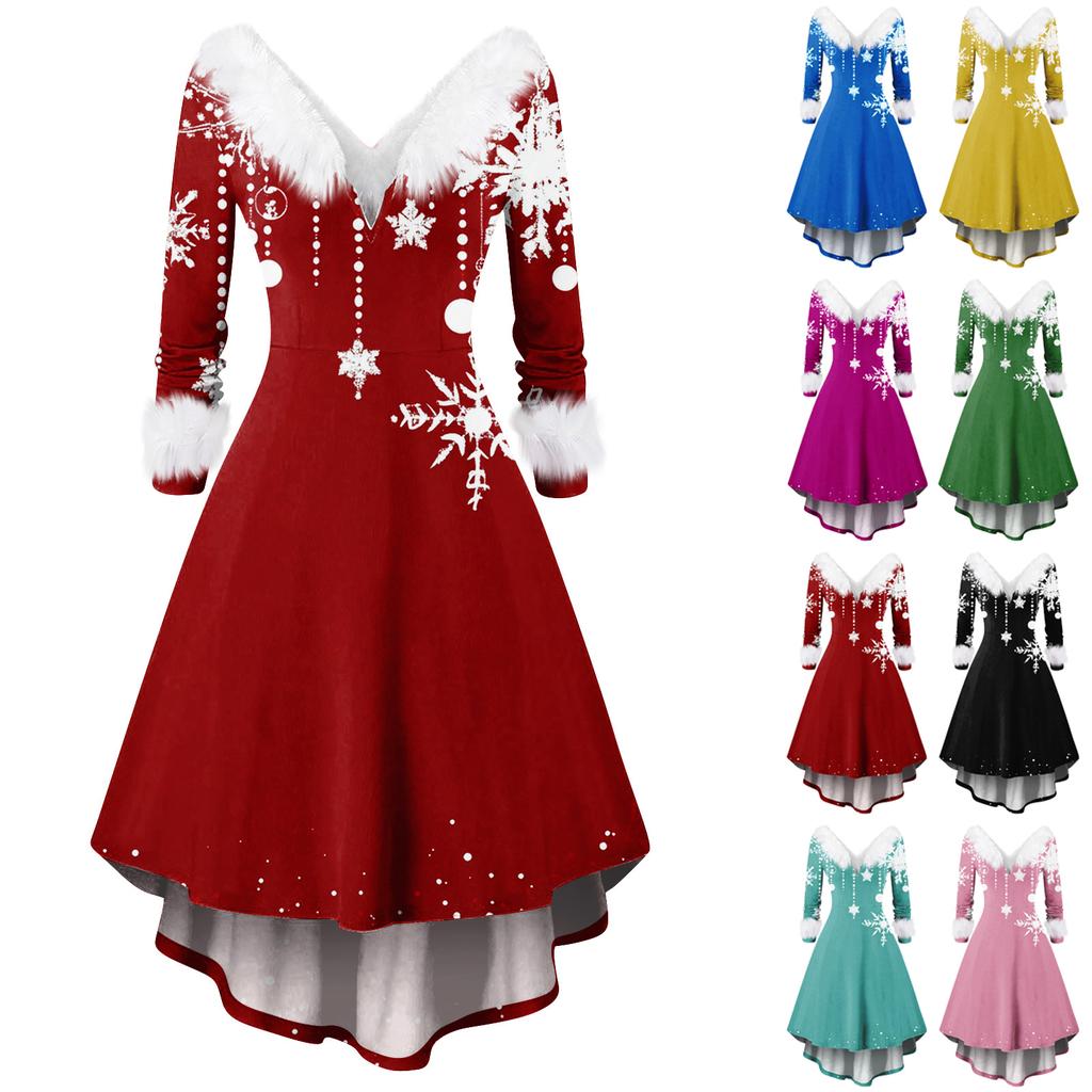 Weihnachtsfeier Bedruckte Kleider für Damen Vintage Weihnachts-Midikleid Freizeitkleider Cocktailkleid Party Festliche Kleider