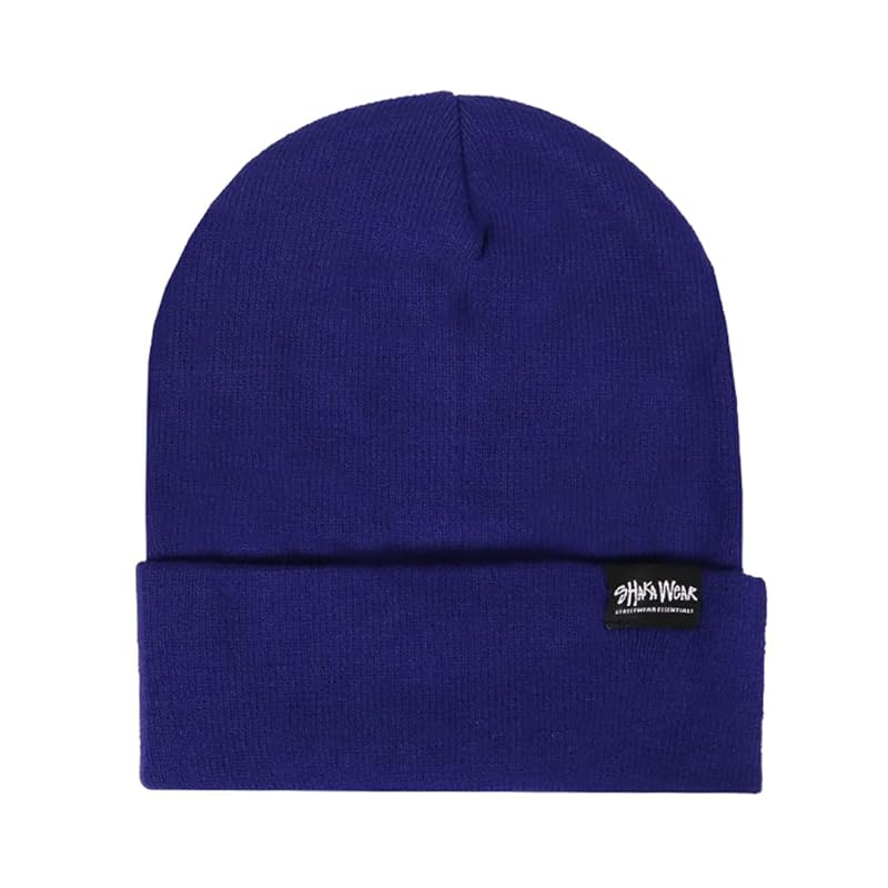

[Shaka Wear] knit cap men s ladies knit hat brand logo beanie Plain color hat street autumn winter unisex One point navy navy blue [product]