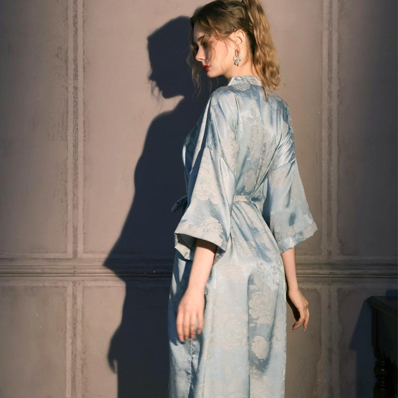 Vestaglia Jacquard da Donna Lusso Leggero: Accappatoio Lungo Primavera/Autunno, Raso di Seta Ghiacciata, Sensazione di Lusso, Accappatoio Singolo, Gonna da Bagno Pronta per l'Estate.